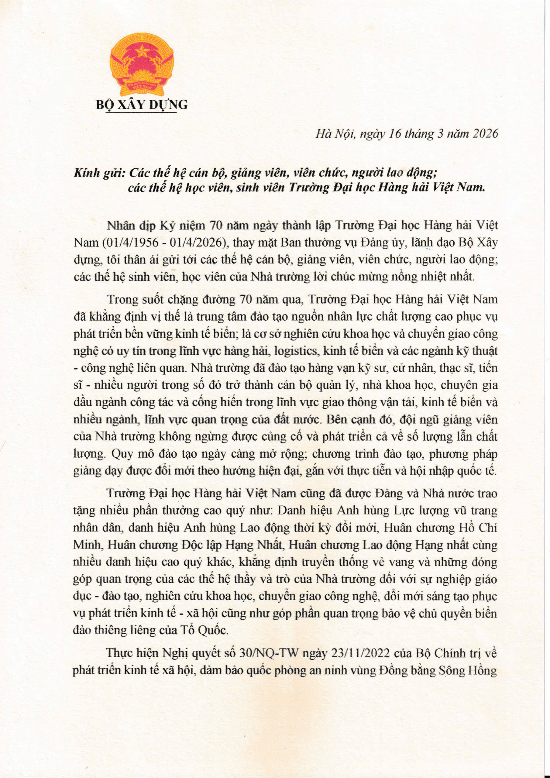 Thư Bộ Trưởng - Trang 1